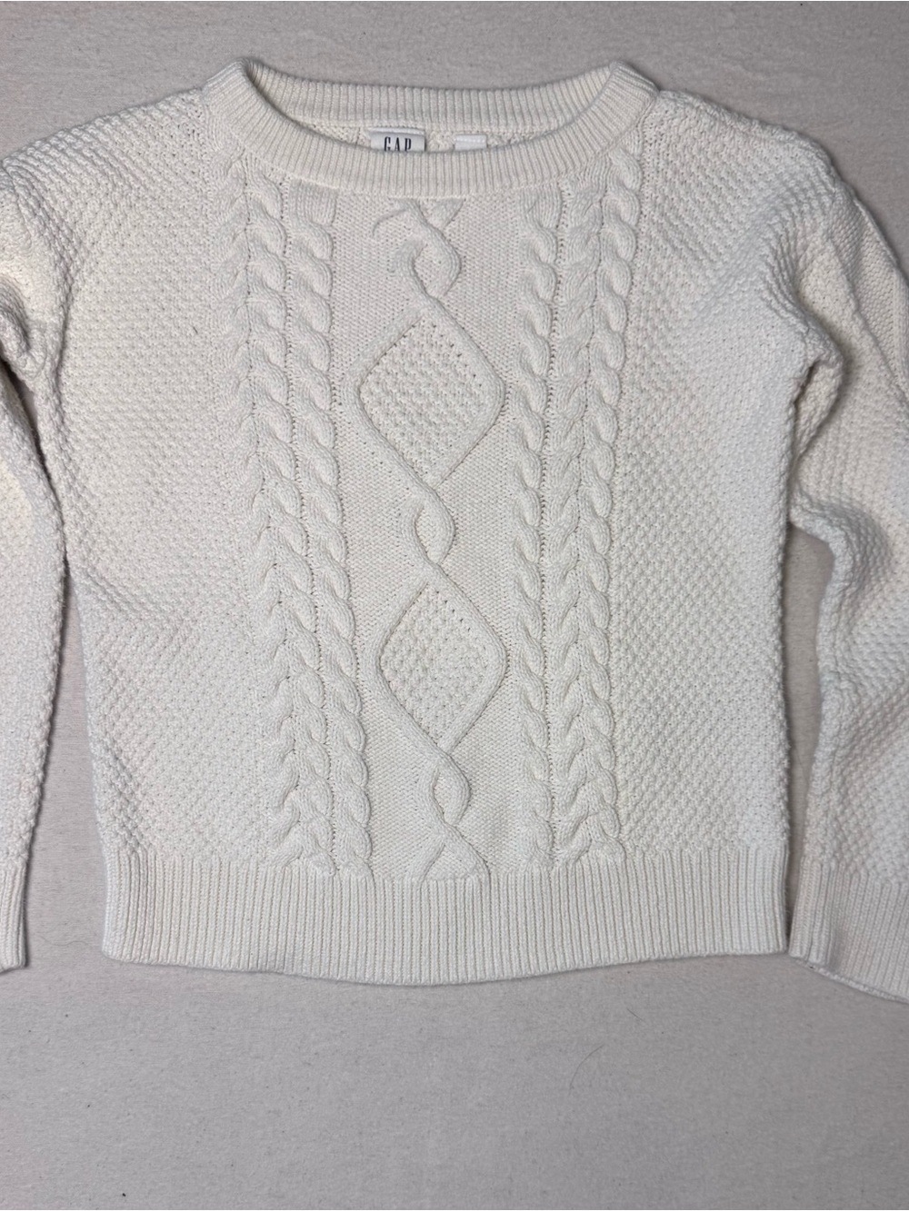 GAP Kids Ivory Cable Knit Cotton Sweater, Classic, Fishermans Knit, Coastal,Cozy